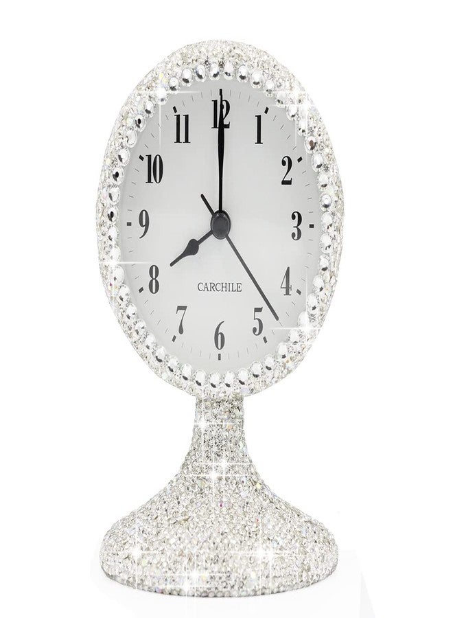 CARCHILE Luxury Rhinestone Small Alarm Desk Table Clock Morning Call Handmade Fashion Design for Bedroom Houseroom Living Room Cute As Gift AR (Silver) - Image 1